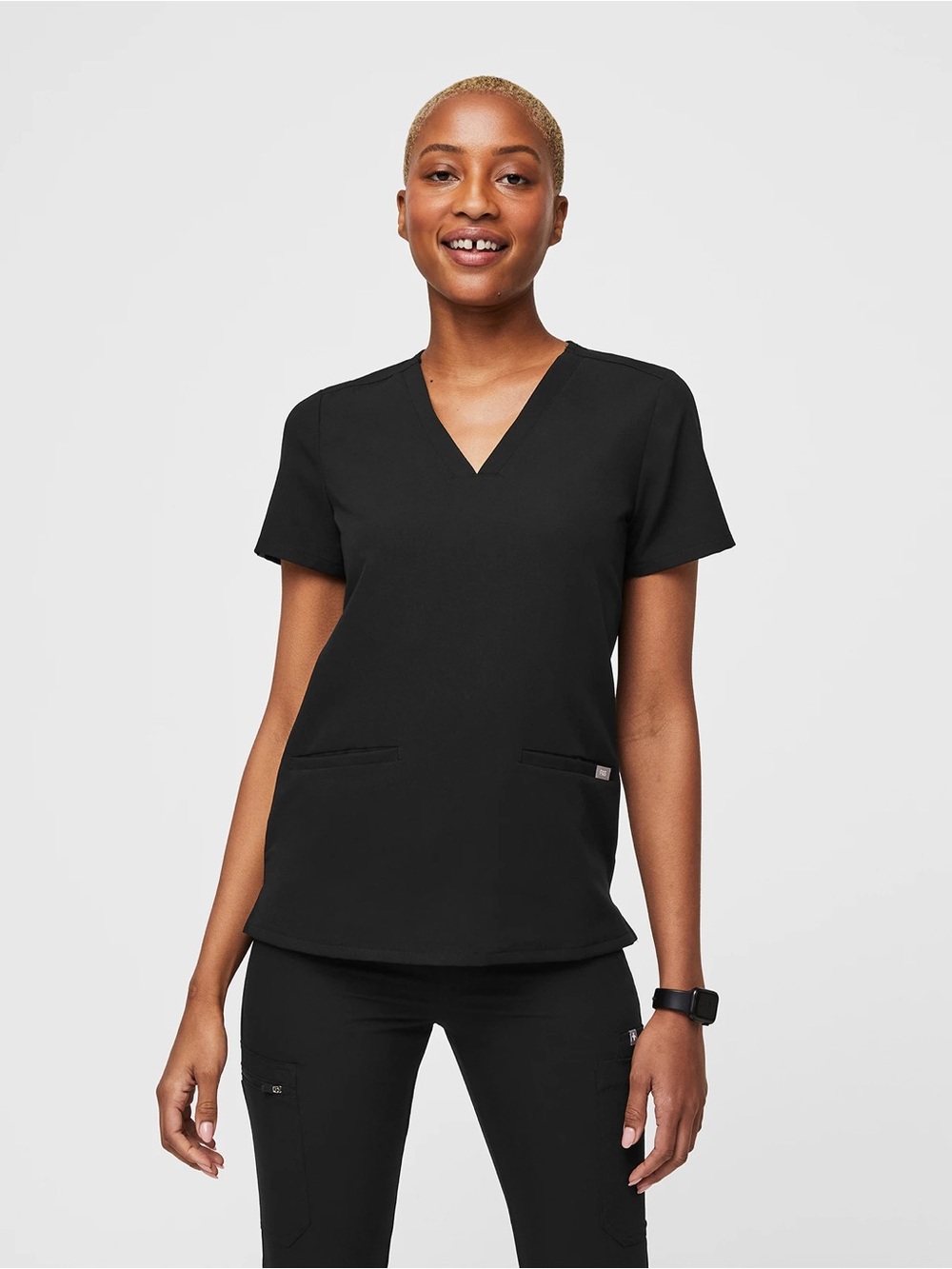 Figs Women’s Scrub Set Casma Top Yola High Rise Slim Pant in Black Size Medium - Picture 4 of 14